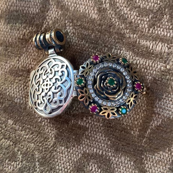 Ruby Emerald Topaz Silver Locket Pendant Celtic Infinity Knots, Lotus & Rose - Picture 4 of 11